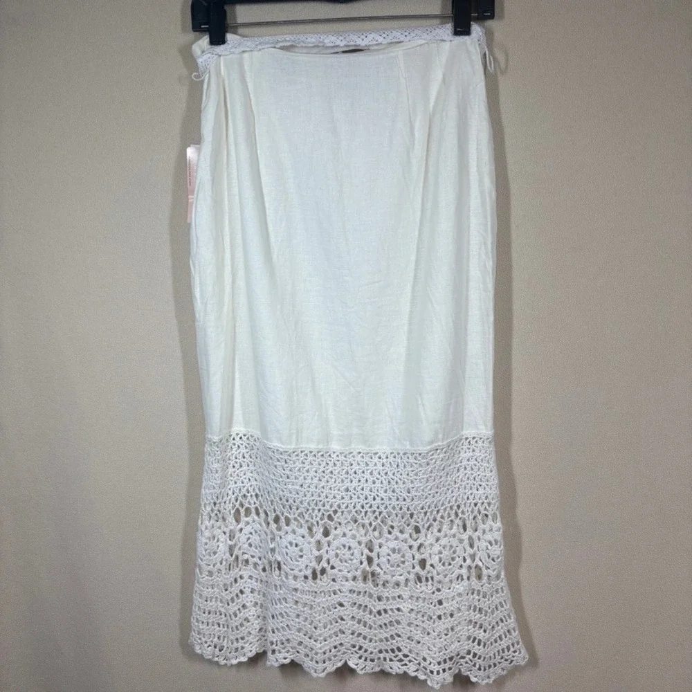 NWT Bandolino Crochet Midi Skirt 4 White Boho Beach Coastal Cottagecore Coquette